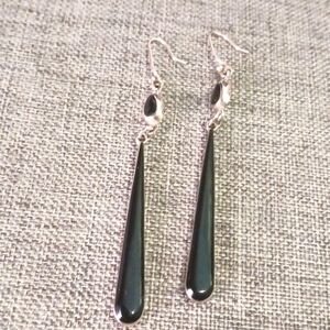 Sleek Elegant Long Black Enamel Earrings - Pre-loved (3")